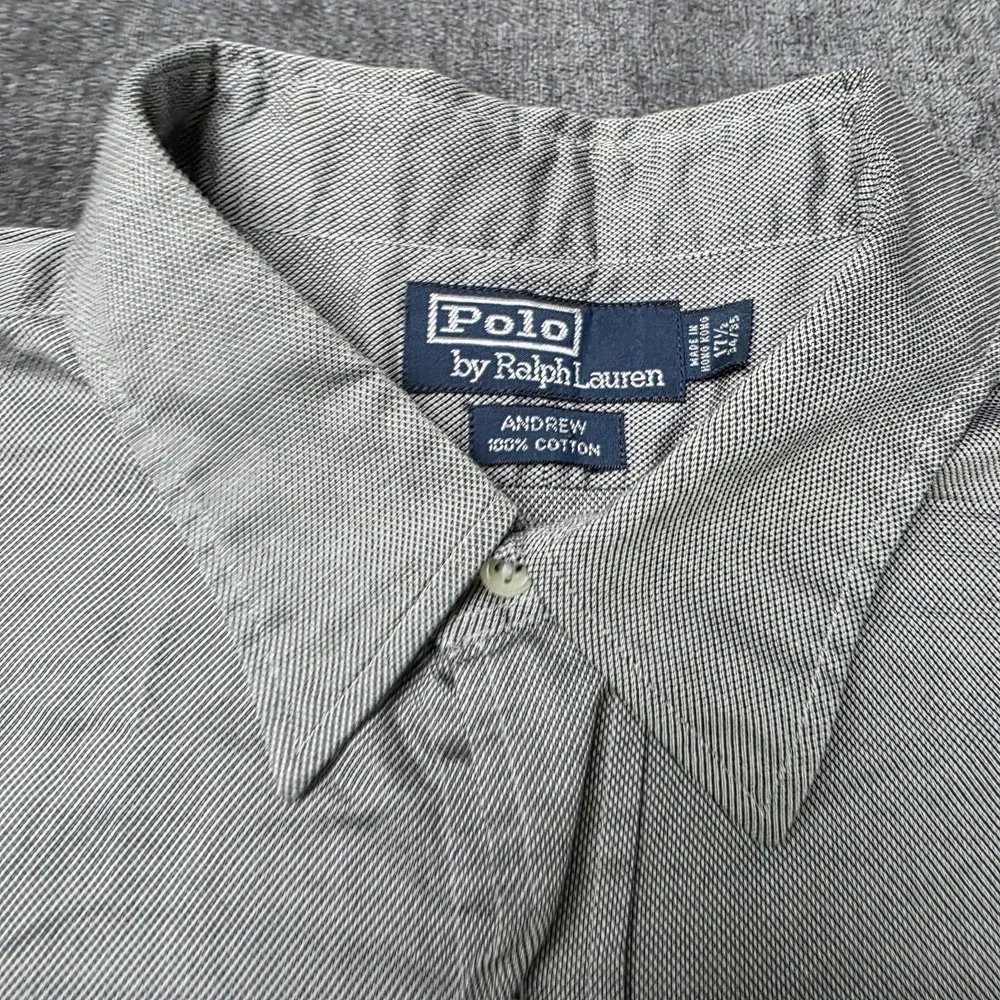 Vtg Polo Ralph Lauren Andrew Button Up Dress Shirt Mens 17.5 Gray Long Sleeve